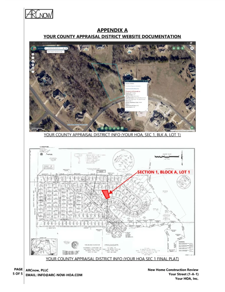 Sample property and site verification exhibit for HOA review